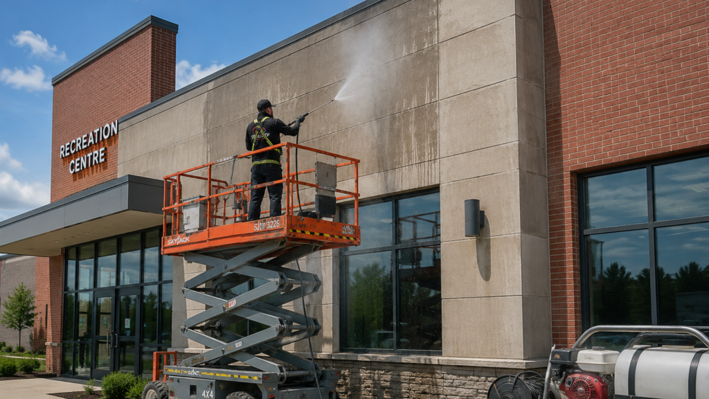 Commercial pressure washing at retail shopping centre
